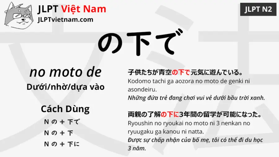 Học Ngữ Phap Jlpt N2 の下で No Moto De Jlpt Sensei Việt Nam