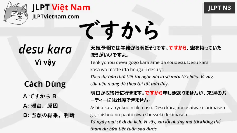 Học Ngữ Pháp JLPT N3: ですから (desu kara) - JLPT Sensei Việt Nam