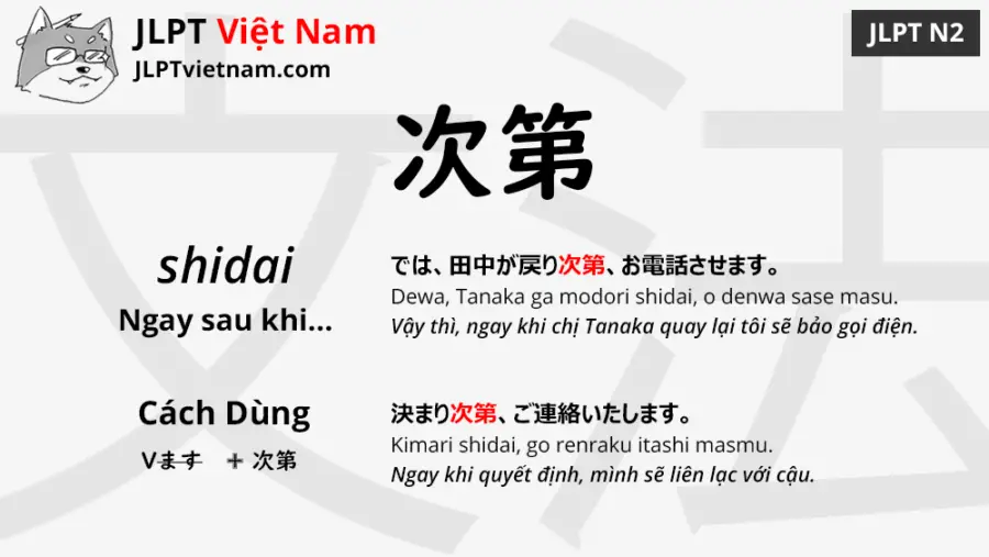 Học Ngữ Pháp JLPT N2: 次第 (shidai) - JLPT Sensei Việt Nam