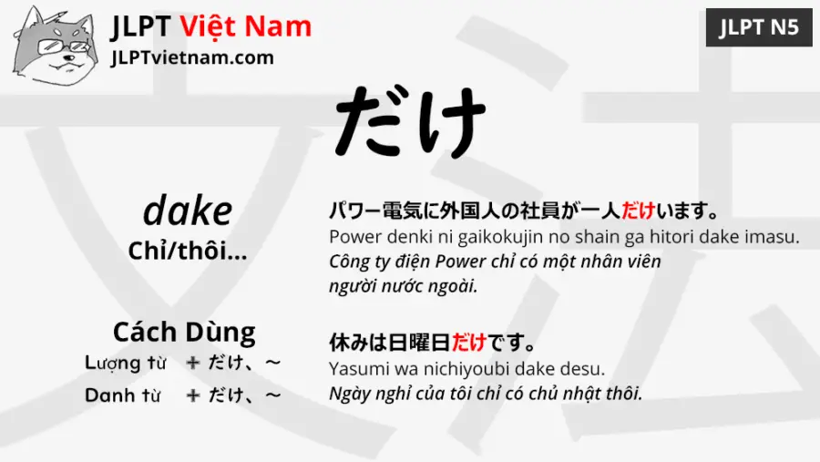 Học Ngữ Pháp JLPT N5: だけ (dake) - JLPT Sensei Việt Nam